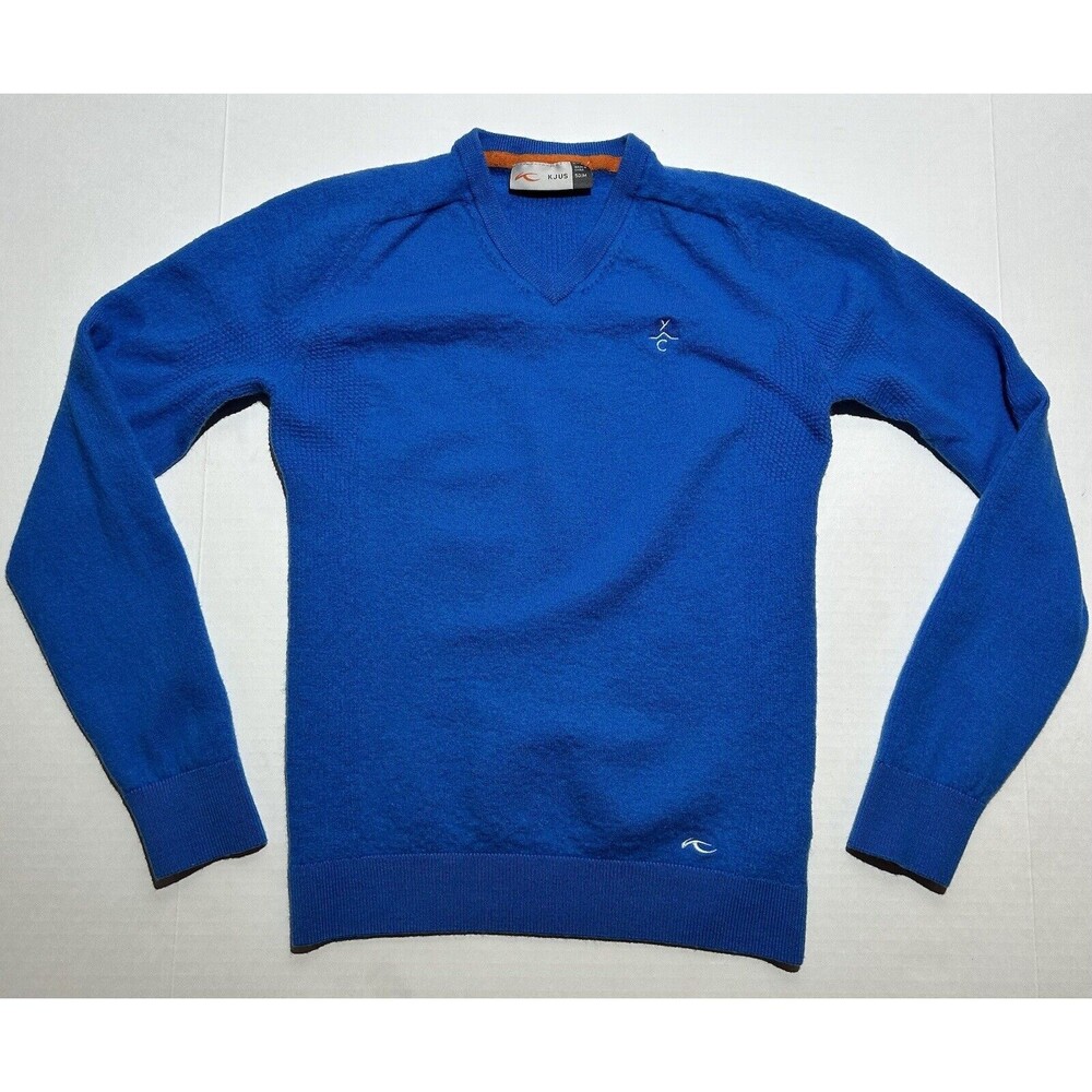 KJUS Sweater Mens Medium Blue Wool V Neck Pullover‎ Casual Lightweight Comfort